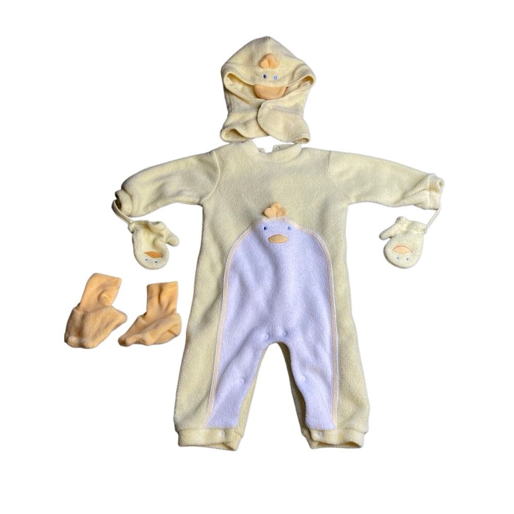 Wee Me Baby Chick Fleece Bunting Hat Mittens Booties Set 9 Months Spring Easter